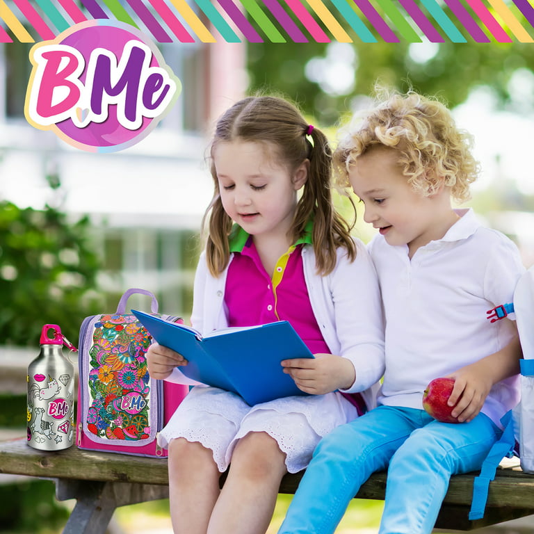 B Me DIY Snack Pack – Color-Your-Own Lunch Bag & Water Bottle Kit for Girls  – BPA-Free Thermos, Insulated Lunch Box & 8 Magic Markers – Birthday Gift  for Kids Age 6+ 