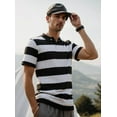 thumbnail image 3 of Zaitun Men's Knit Polo Shirt Short Sleeve Striped Texture Casual Summer Top, 3 of 6