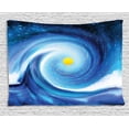 thumbnail image 1 of Abstract Decor Tapestry, Artistic Surfer Wavy like Design with little Bright Point and Sun, Wall Hanging for Bedroom Living Room Dorm Decor, 60W X 40L Inches, Blue White and Yellow, by Ambesonne, 1 of 2