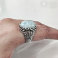 thumbnail image 4 of Natural Larimar Mens Ring, Dominican Larimar Ring, Birthstone Ring, Silver Jewelry, 925 Silver Ring, Gift, Heavy Mens Ring, Arabic Design, Ottoman Style Ring, Christmas, Turkey Mens Signet Ring, 4 of 8