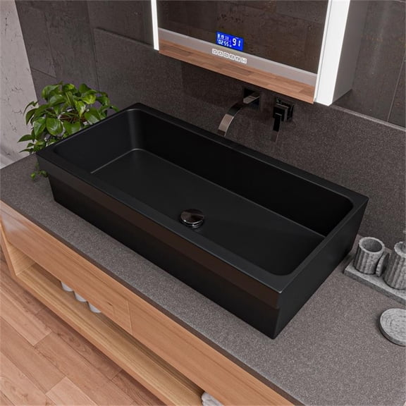Pemberly Row 36" Black Matte Above Mount Fireclay Bathroom Trough Sink