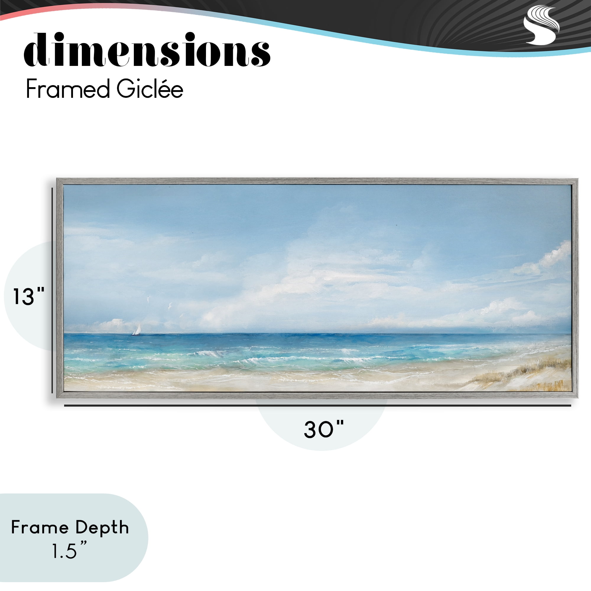 Stupell Industries Open Panoramic Sea Gray Framed Giclee Art, design by Ruane Manning