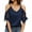 Navy Blue, variant on ZHENWEI Womens Summer V Neck Cold Shoulder Tops T Shirts Cut Out Lace Short Sleeve Solid Color Blouses Shirt