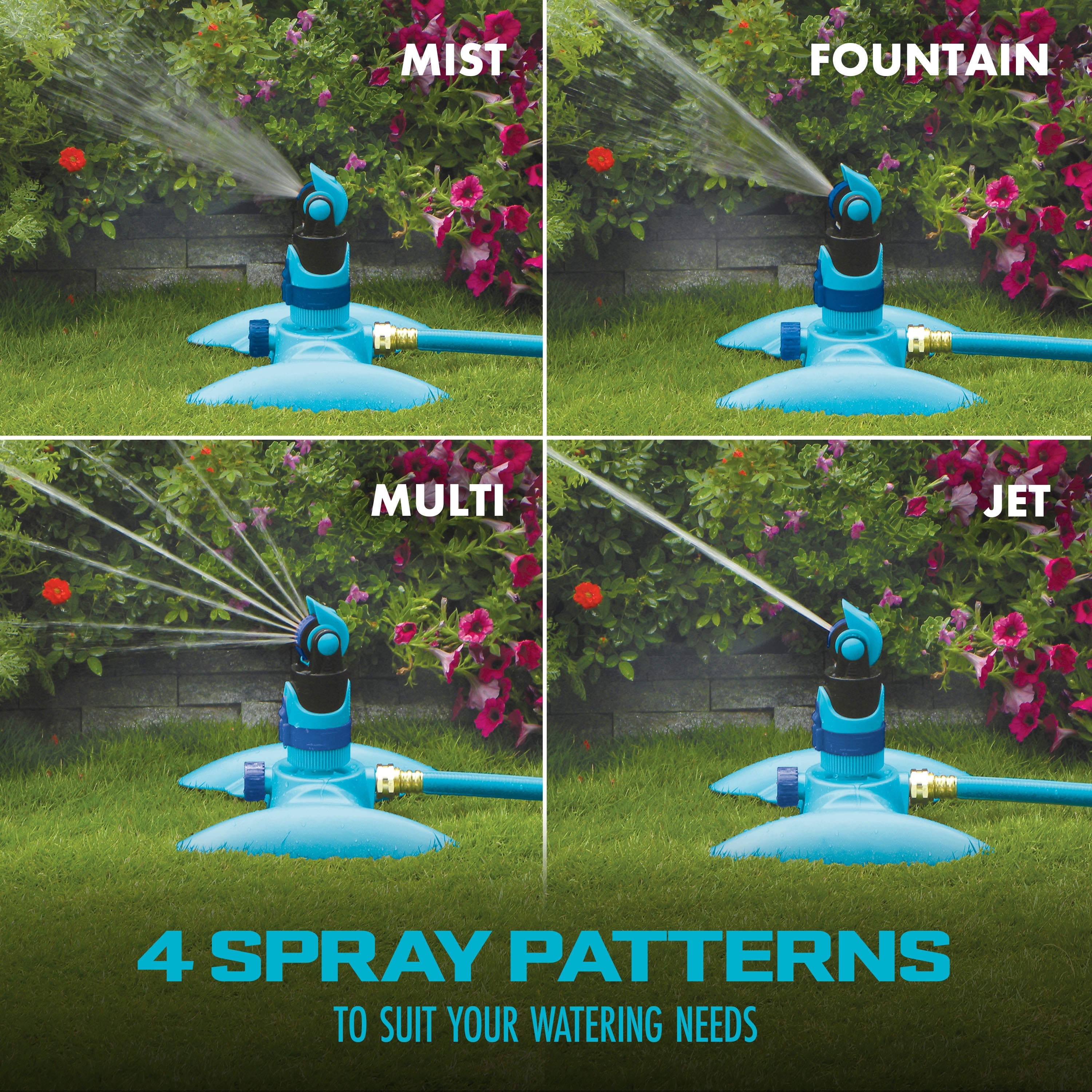Aqua Joe 4-Pattern Turbo Drive 360º Sprinkler, Customizable Coverage, 3,740 Sq. ft. Max Coverage