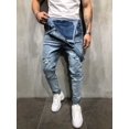 thumbnail image 5 of Mens Distressed Denim Carpenter Overalls Bib Jumpsuits Moto Biker Jean Pants, 5 of 5