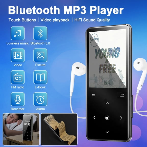 64GB Bluetooth 5.0 MP3 Music Player, 1.8" Screen HiFi Lossless Sound, Built-in HD Speaker Voice Recorder FM Radio E-Book, 128GB Expandable, Ultra-Portable for Sports Runners Hikers