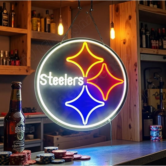 Queen Sense 16"x16" For Pittsburghs Sports League Steelers LED Neon Sign for Wall Decor Dimmable USB Powered LED Light W116PSL-5VLED