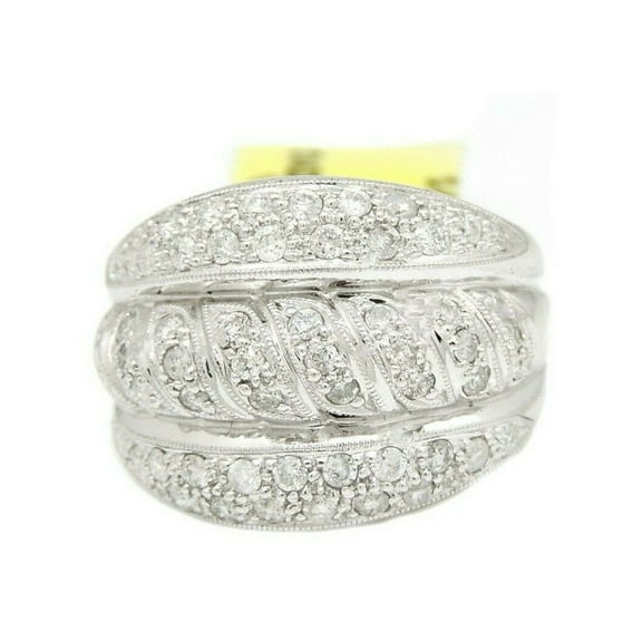 0.90ct Genuine diamond 14k White Gold Women Ring wide band fine jewelry Size 7