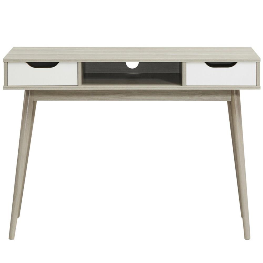 Demi Bonn Stylish Computer Desk Workstation with 2 Drawers and Solid Wood Legs, Small Home Office Desk Study Writing Table, Gray