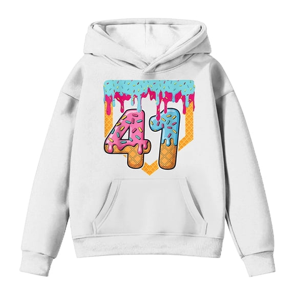 Number 41 Graphic Hoodie - 41 Meme Funny Kid Hooded,41 Ice Cream ,Long Sleeve Pullover Sweatshirt with Fun Print for Casual Wear,E-White 120
