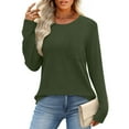 thumbnail image 4 of Women Waffle Knit Sweatshirt Casual Long Sleeve Crewneck Pullover Shirts Dressy Trendy Fall Tunic Tops with Chest Pocket, 4 of 5