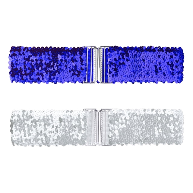 Cinturones de cintura ancha con purpurina para mujer, hebillas entrelazadas, decoración de lentejuelas, cinturones elásticos, 2 uds. Azul real 60cm/23.62