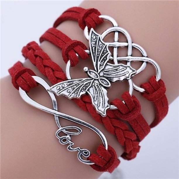 Handmade Leather Bracelet with Love and Butterfly Design - Perfect Gift for Men and Women