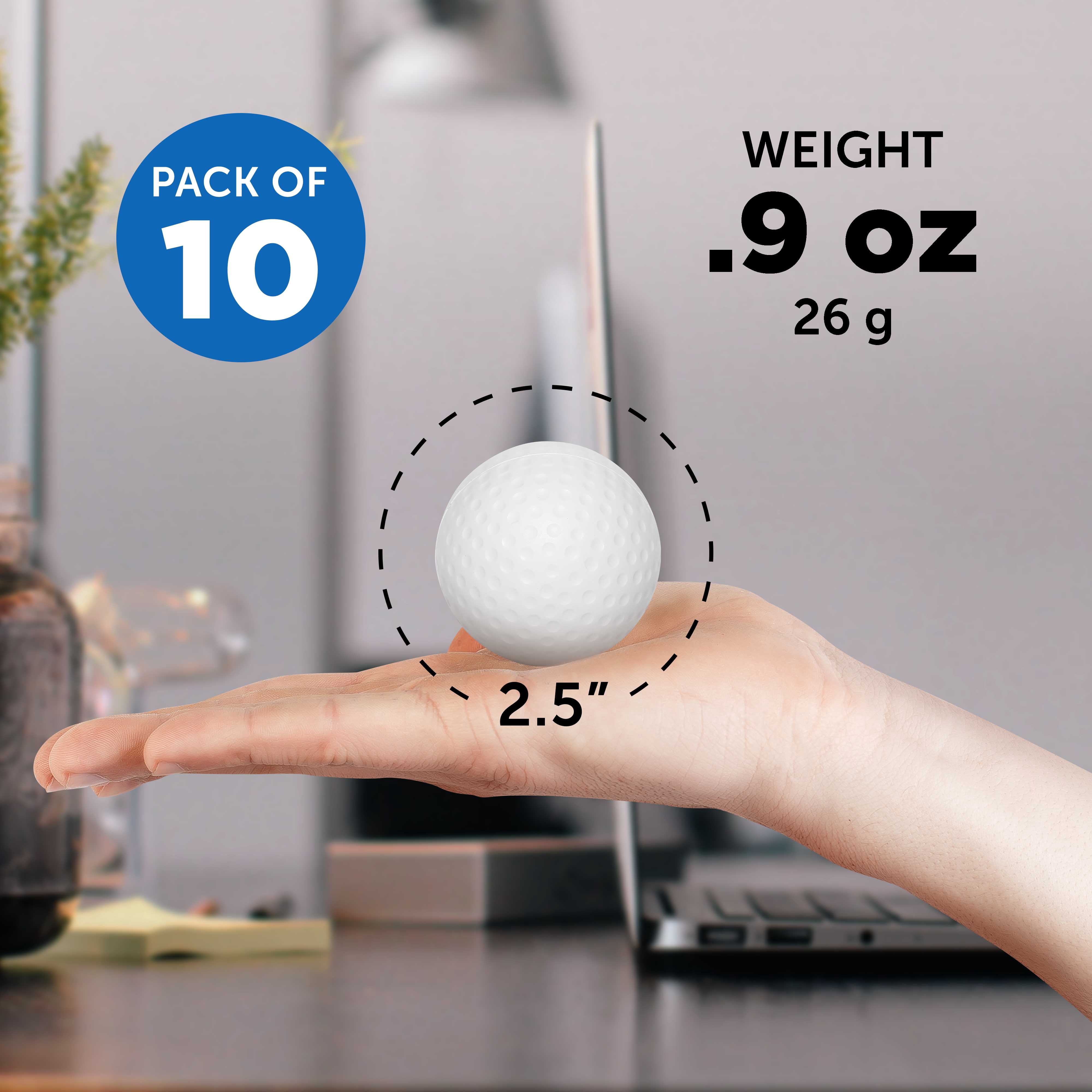 Golf Stress Balls Set of 10, Bulk Pack - Anxiety Stress Relief, Perfect for Your Desk, Office or Home - White