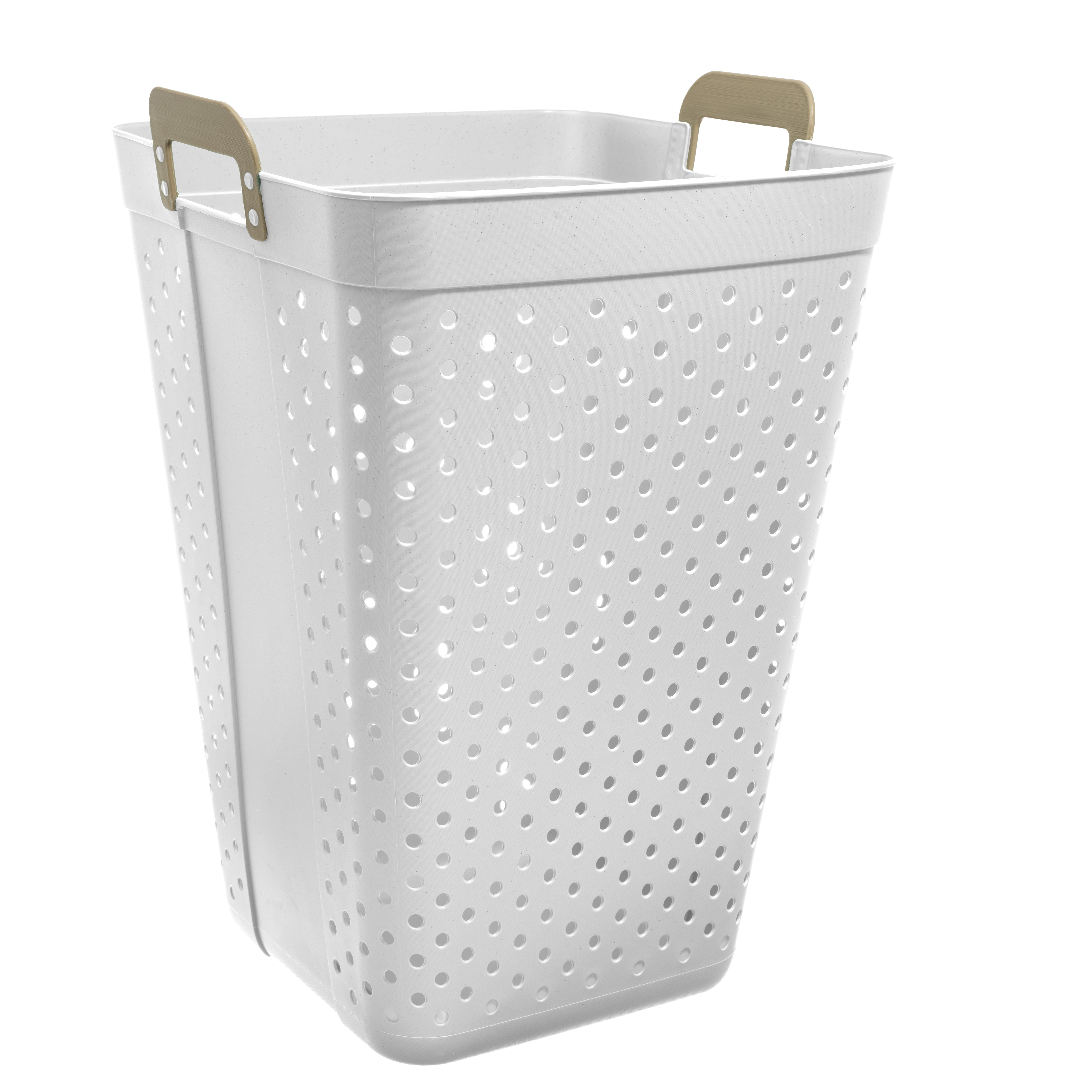 (2 pack) Mainstays Plastic Laundry Hamper, Large Square, Flexible & Breathable, Carrying Handles, White, 2 Pack