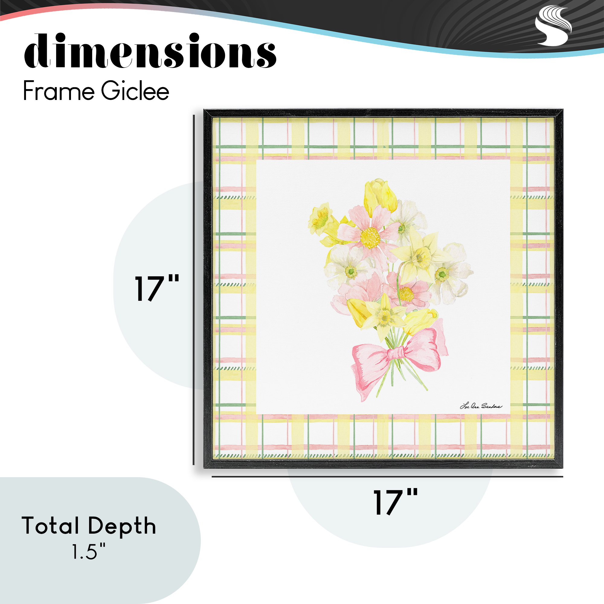 Spring Daffodils on Plaid Black Framed Giclee Art, design by Lee Ann Sanders