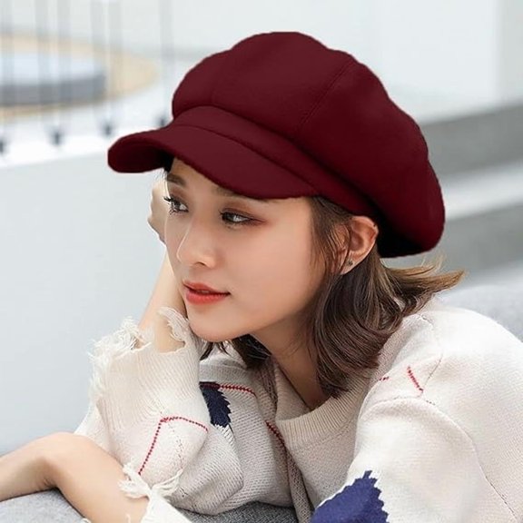 Hats for Women Vintage Denim Newsboy Cap 8-Panel Flat Visor Beret with Button for Fall Winter