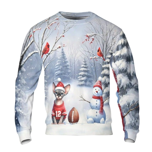 Hello Winter Sphynx Football Snowman Welcome Snowy Morning All Over Print 3D Sweatshirt Unisex Merch Cat Lover Kitten Owner Gifts Idea - 01012
