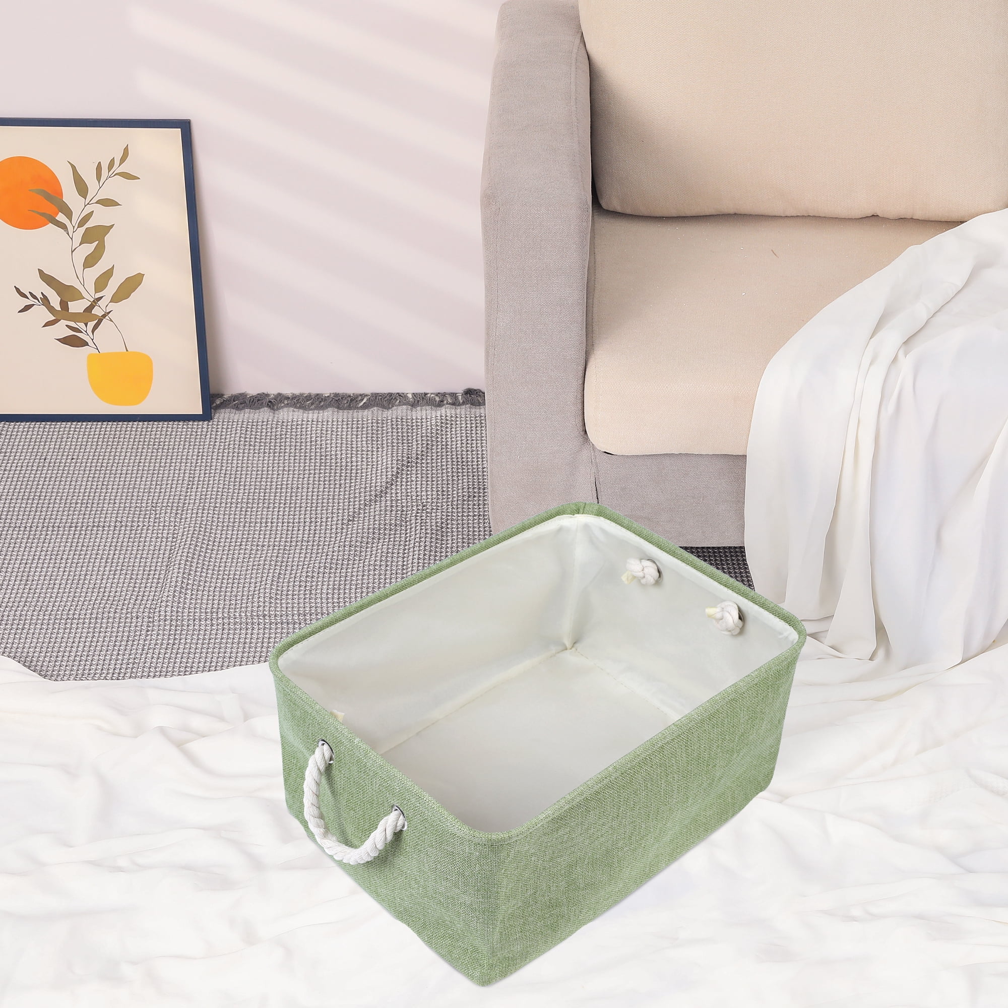 Unique Bargains Storage Bin with Handles for Closet Organizers Green 16.1"x12.2"x7.9"