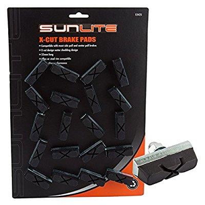 sunlite x-cut brake pads, 35mm, black, bag of 25