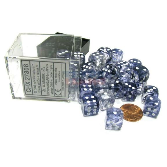DND Dice Set-Chessex D&D Dice-12mm Nebula Black and White Plastic Polyhedral Dice Set-Dungeons and Dragons Dice Includes 36 Dice – D6