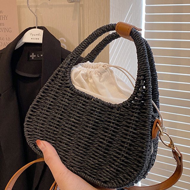 Bolso bandolera para mujer tejido a la moda de alta capacidad para el ocio diario (negro) Tmvgtek Para Estrenar