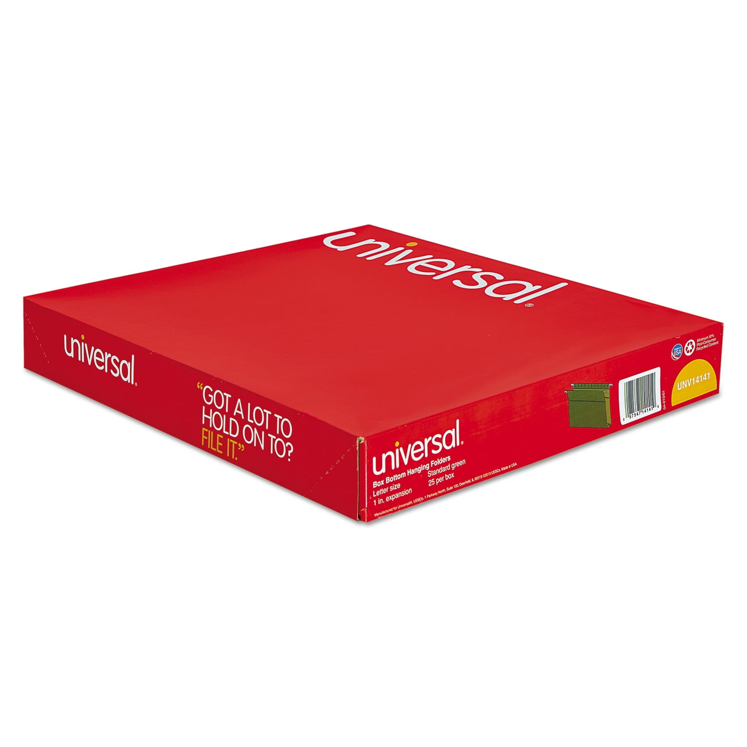 Universal Box Bottom Hanging File Folders, Letter Size, 1/5-Cut Tab, Standard Green, 25/Box (14141)