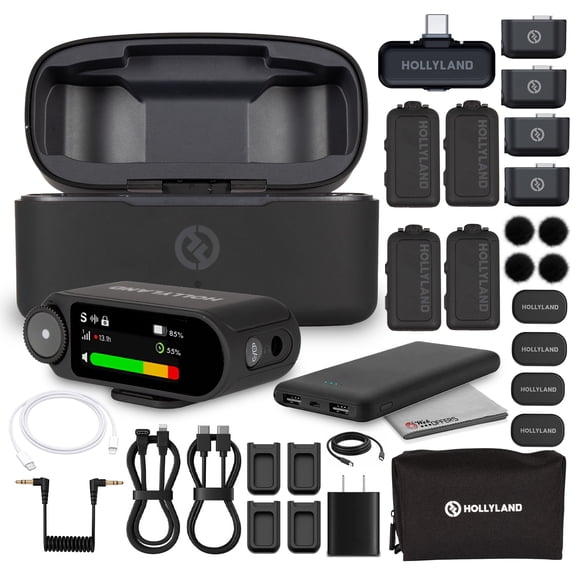 Hollyland LARK MAX 2 Combo 4-Person Wireless Microphone System Bundle with Cables, 2.4GHz Mic Kit for Camera and Phone