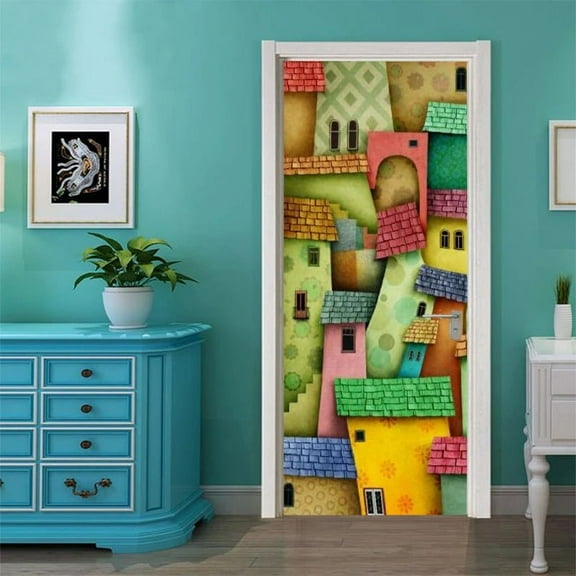 Self-adhesive Abstract Landscape Art Door Sticker Home ration Cover Wall Mural Porch Wallpaper Pos