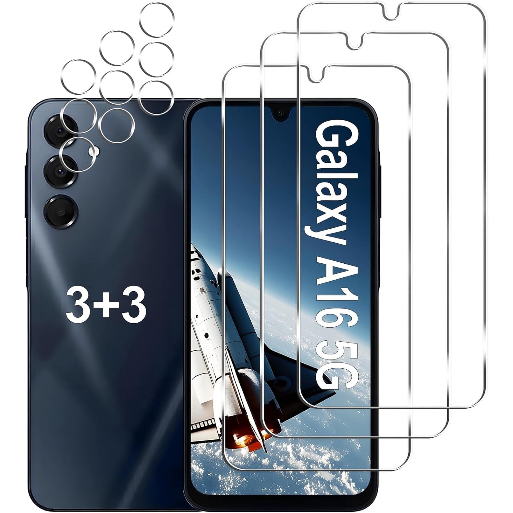 [3+3 Pack] Galaxy A16 5G Screen Protector + Camera Lens Protector, 9H Tempered Glass, Anti Scratch, Easy Installation, Bubble Free, HD Screen Protector for Samsung Galaxy A16 5G