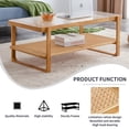thumbnail image 5 of Modern Simple Double-Layer Rectangle Tea Table - Solid Wood & Glass Top With Rattan Woven Side - Small Chinese Style For Home, 5 of 9