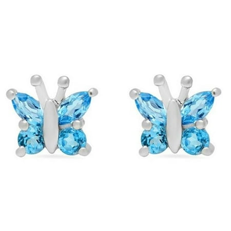 Amanda Rose Collection Swiss BlueTopaz Butterfly Earrings in Sterling Silver