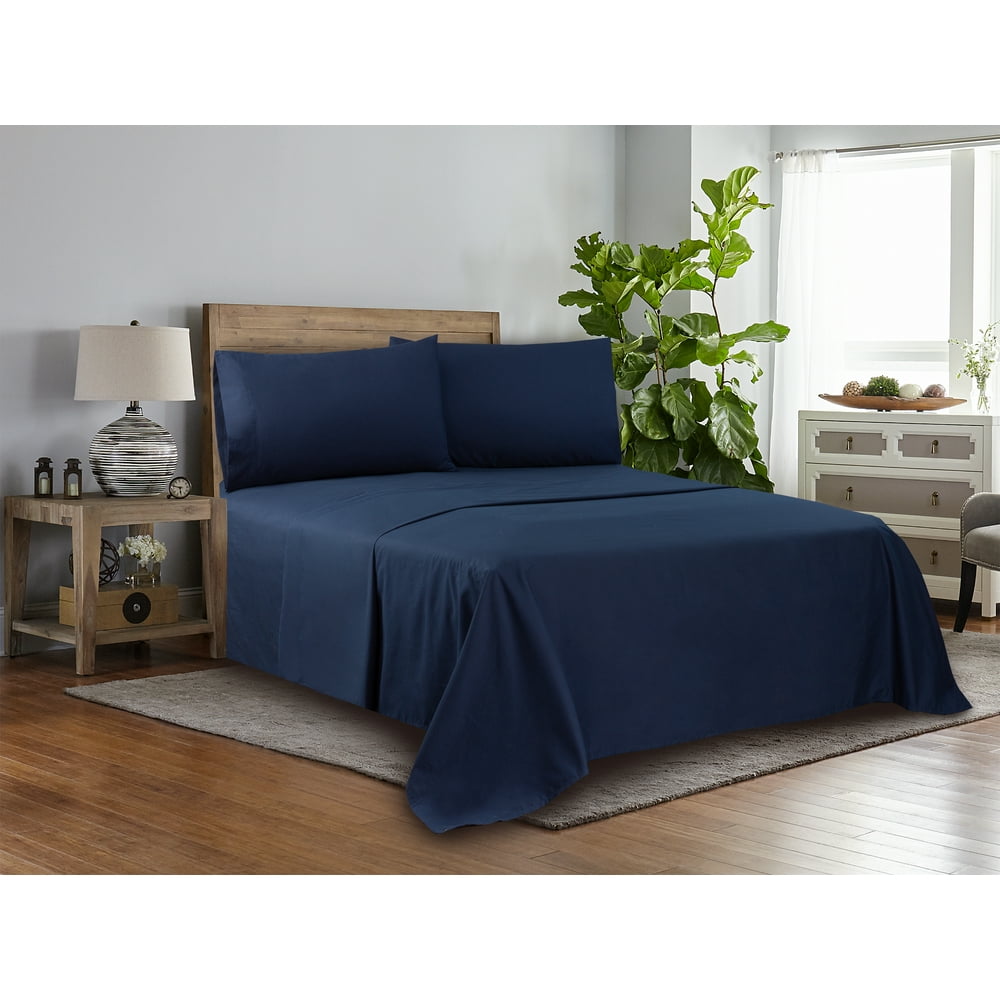 Mainstays Easy Care 300 Thread Count Cotton Rich Percale Blue Cove Twin/TwinXL Fitted Sheet