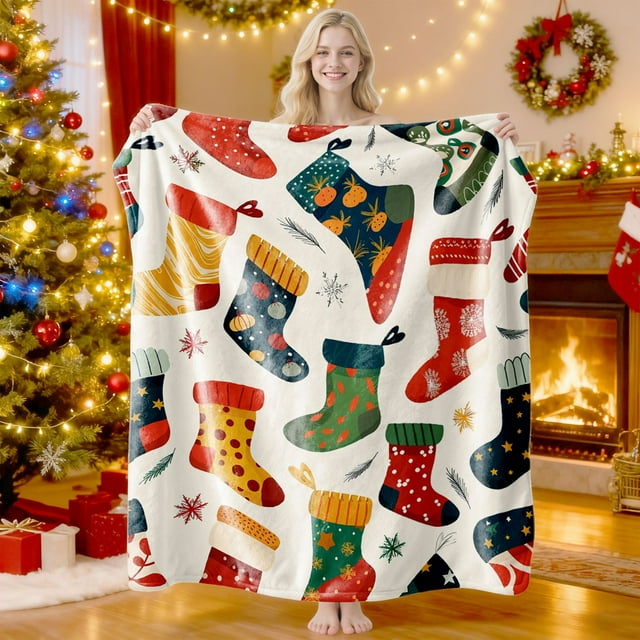 Manta Navideña Estampada de Franela Suave de 75X100Cm | Poliéster Multicolor, Ideal para Decorar El Sofá o El Dormitorio En Navidad
