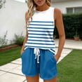 thumbnail image 6 of Zynoxe Two Piece Sets for Women Casual Striped Tank Tops and Drawstring Shorts Lounge Sets with Pockets Trendy Loose Summer Beach Vacation Outfits Light Blue XXL, 6 of 7