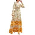 thumbnail image 1 of Pudcoco Robe Longue pour Femme, une-Pièce à Imprimé Floral à Col en V, Manches Longues, Ligne A à Nouer pour le Printemps et l'Automne, 1 of 4