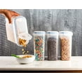 thumbnail image 2 of set of 4 large cereal & dry food storage containers bpa-free plastic container airtight lid suitable for cereal, flour, sugar, coffee, rice, nuts, snacks, pet food & more (4l, 16.9 cup, 135.5 ounce), 2 of 7