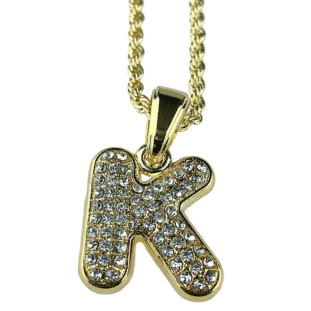Bling Cartel 14K Gold Plated Micro Letter K Rope Chain Initial