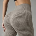 thumbnail image 6 of Kvture Women Ribbed Knit Sports Yoga Leggings Seamless High Waist Tummy Control Skinny Pants Scrunch Butt Lift Workout Pants Khaki S, 6 of 7