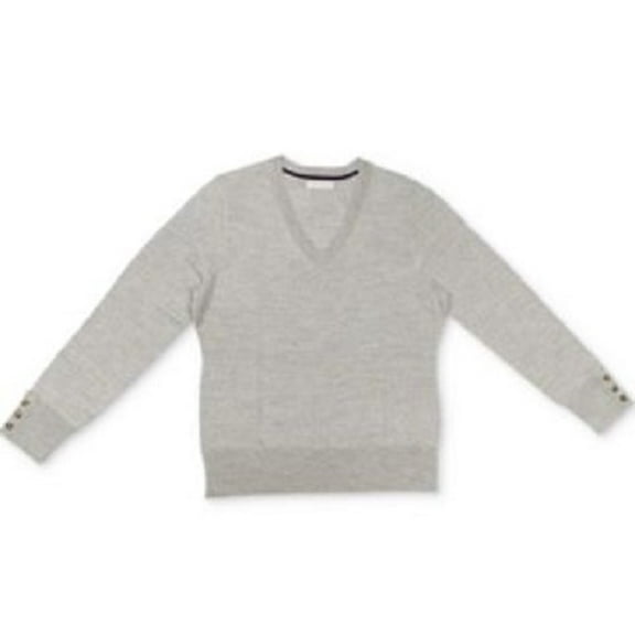 Charter Club Women's V-Neck Button-Sleeve Sweater Gray Size Large