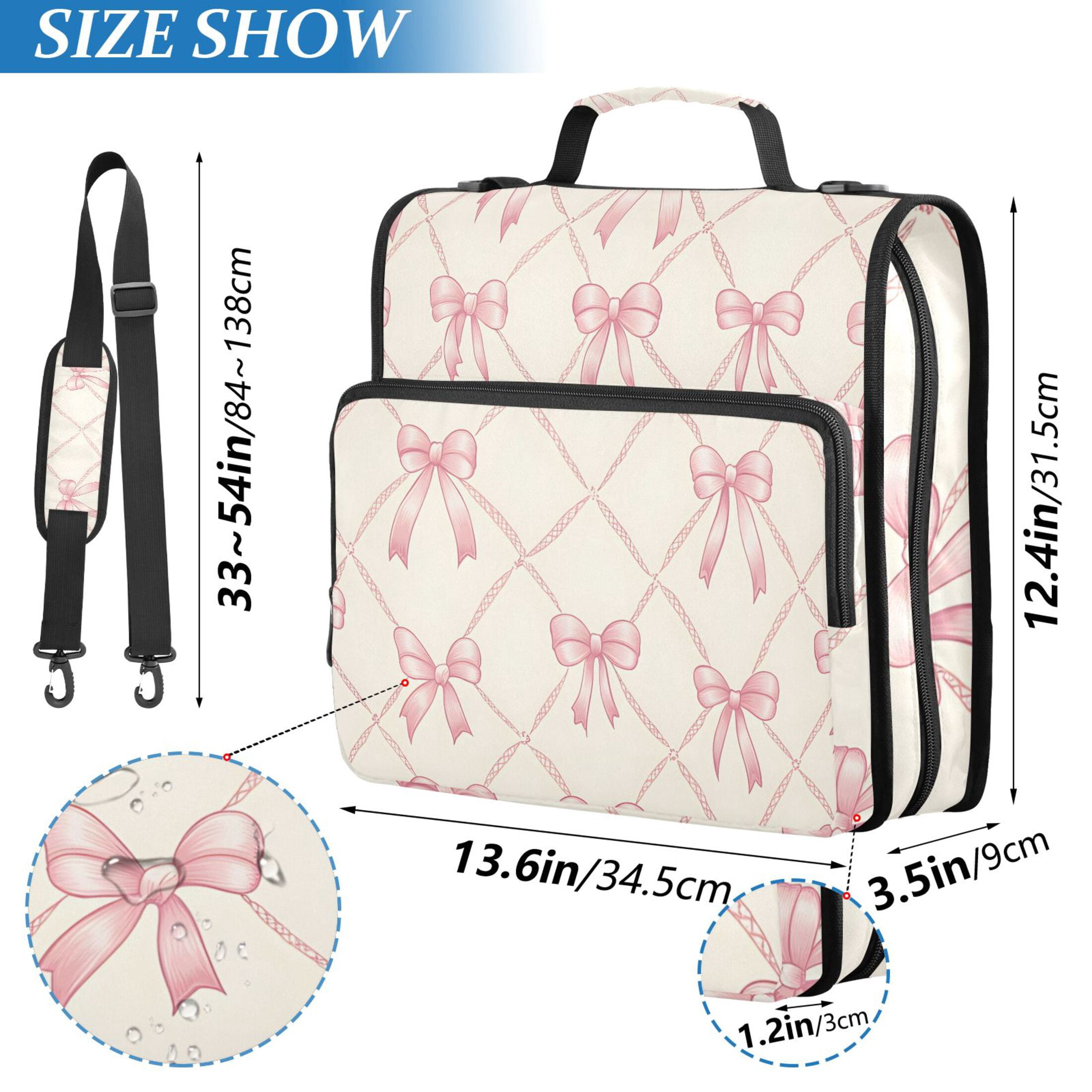 3 Ring Zipper Binder with Shoulder Strap Waterproof Trapper Keeper 2 Inch D-Ring 500 Sheets Capacity Pink Bow and Plaid