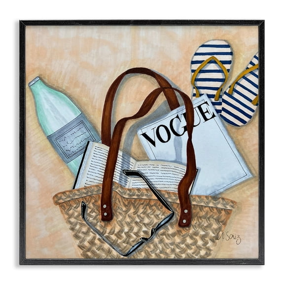 Stupell Industries Coastal Summer Beach Bag Black Framed Giclee Art, 24 x 24, by Ale Saiz Studio