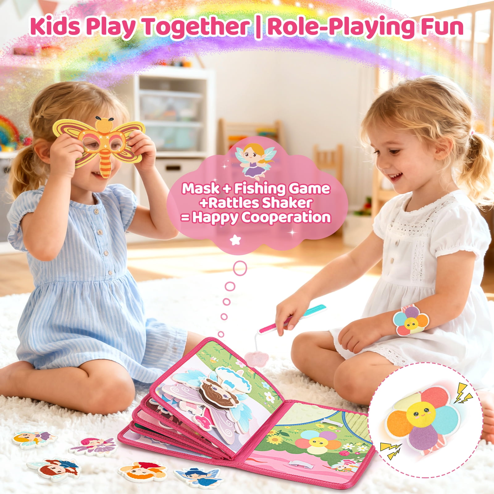 22 in 1 Busy Book for Toddlers ages 1-3-Sprite Montessori Toy Busy Board for 1 Year Old with Fishing Game, Educational Sensory Quiet Toy, Airplane Car Travel Essentials