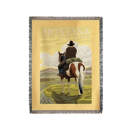 Montana - Last Best Place, Cowboy - Lantern Press Artwork (60x80 Woven Chenille Yarn (Best Places To Busk)