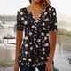 thumbnail image 1 of TaTaai Women's Casual Printed Top, Breathable Cotton, Relaxed Fit, Short Sleeve V-Neck, Button Ruching Detail, Pullover, Daily Holiday Outings Spring Summer Solid Hues Gift, 1 of 5