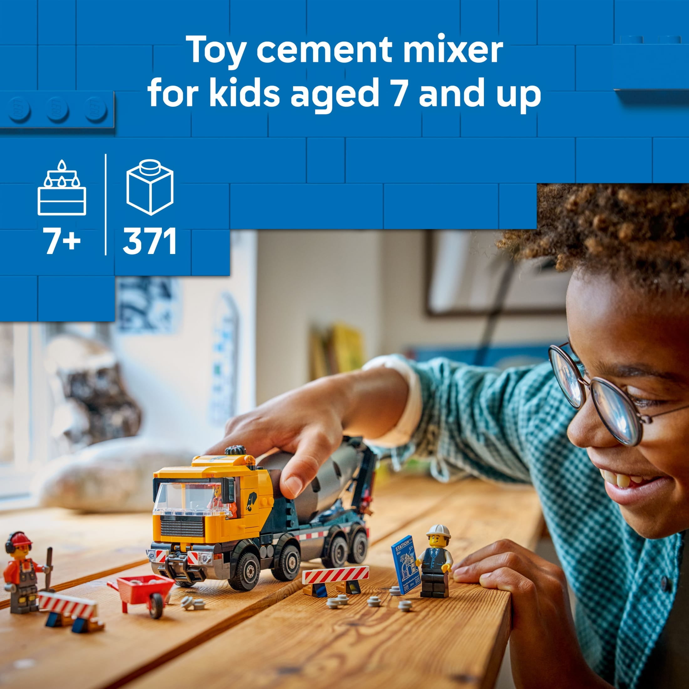 LEGO City Cement Mixer Truck Building Toy for Boys & Girls, Ages 7+ - Pretend Play Construction Toy W/ Rotating Drum & 3 Worker Minifigures - Gift Idea for Birthdays - 60478