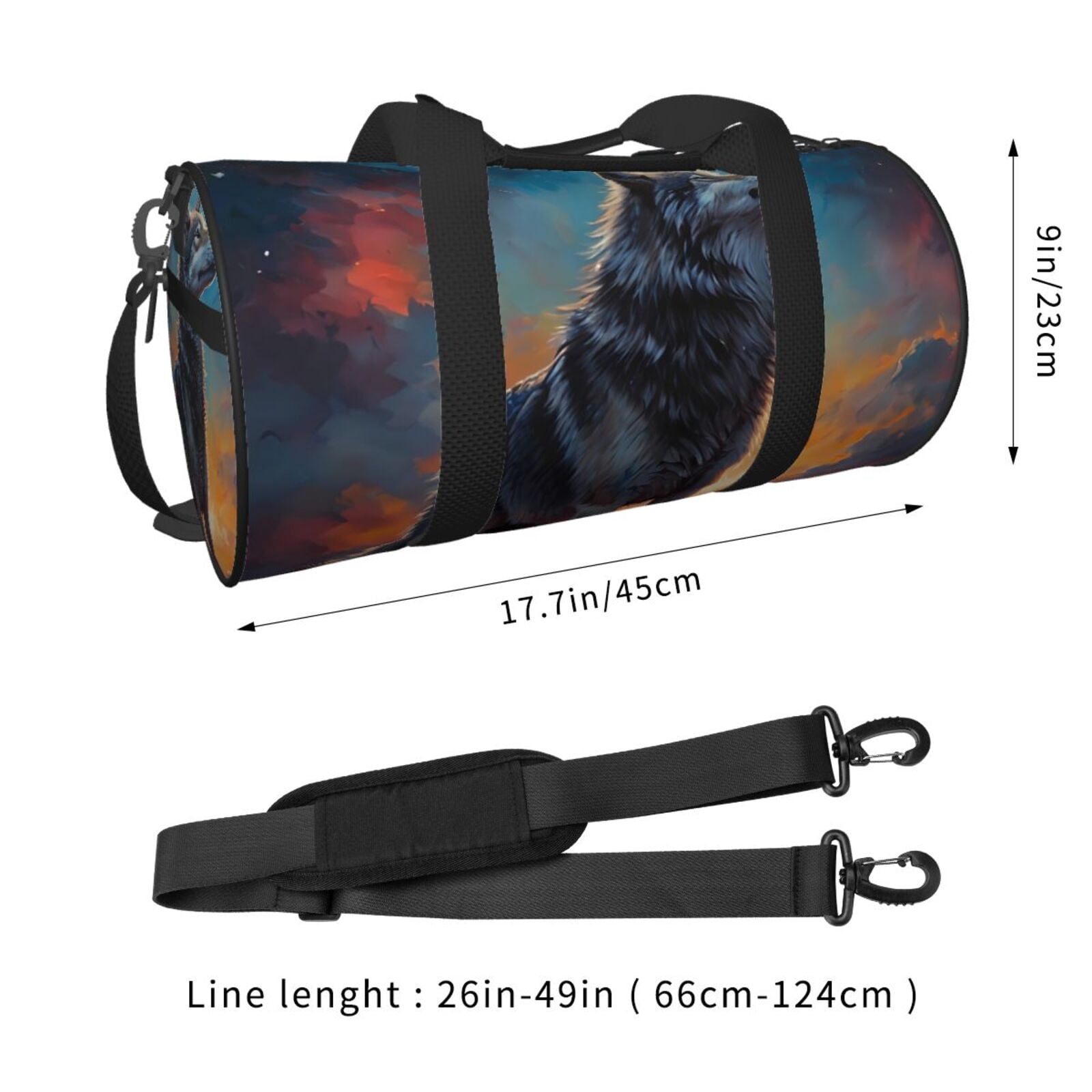 Vsdgher Moonlit Night Sky Wolf 45L Foldable Duffel Bag, Sports Gym Bag,Overnight Bag, Portable Weekender Bag for Airplanes