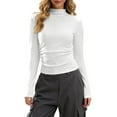 thumbnail image 2 of Women's Turtleneck Long Sleeve Shirts Tight Thermal Layering Basic Tops Slim Fit Mock Undershirt Tees Winter Fall White L, 2 of 9