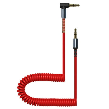 Premium 5-Feet 3.5mm Male to Male [2-Pack] Universal Aux Audio Stereo Cable for Smartphones, Tablets and MP3 Player - Red, Pack of 2, Coiled, Superior sound, Spring Relief, Shielded