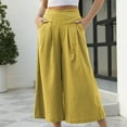 thumbnail image 6 of Women Loose Pants Casual Wide Legs Pleated Waist Ankle Trousers with Pockets for Female Yellow XXL, 6 of 6